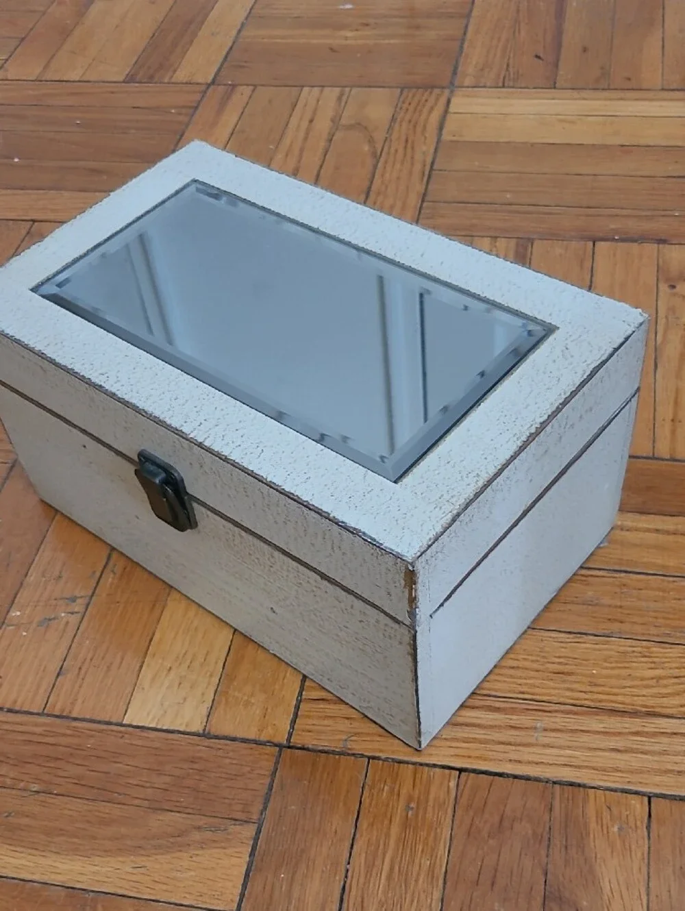Wooden Jewelry Box with Mirror - Off-White